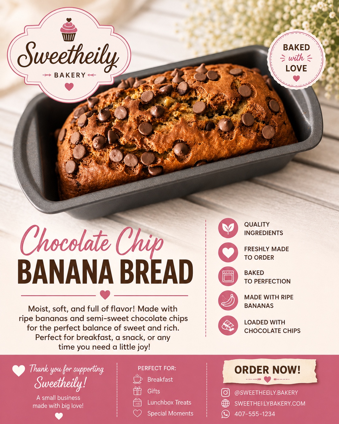 Sweetheily chocolate chip banana bread