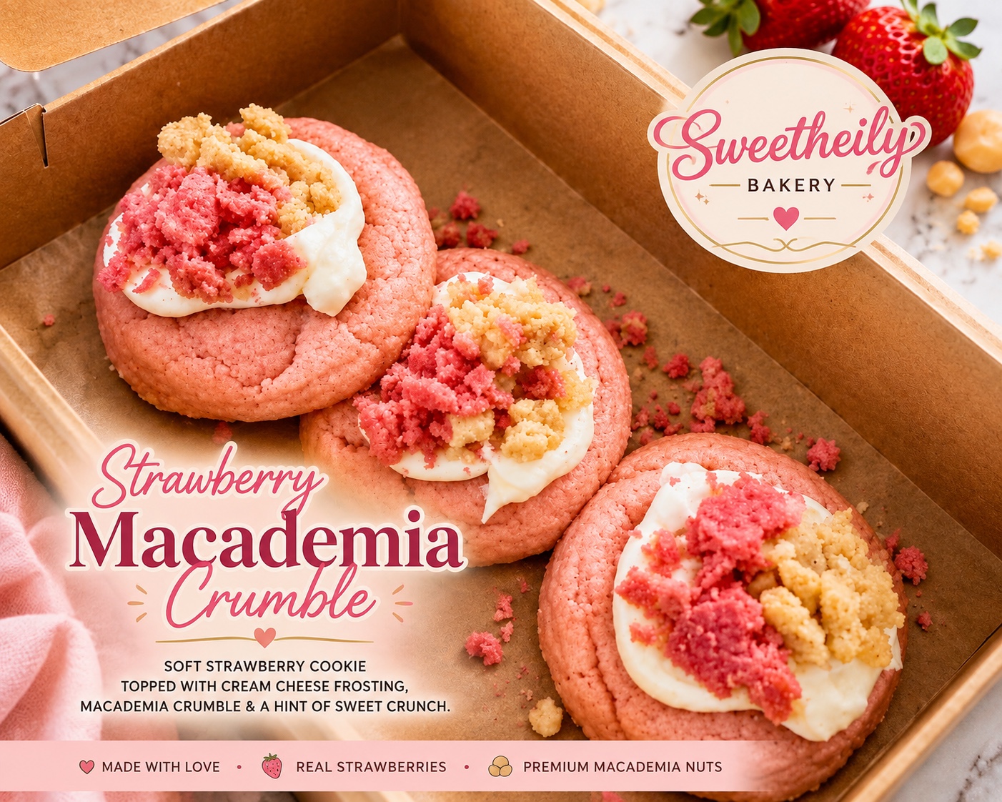 Sweetheily Strawberry Macadamia Crumble cookie